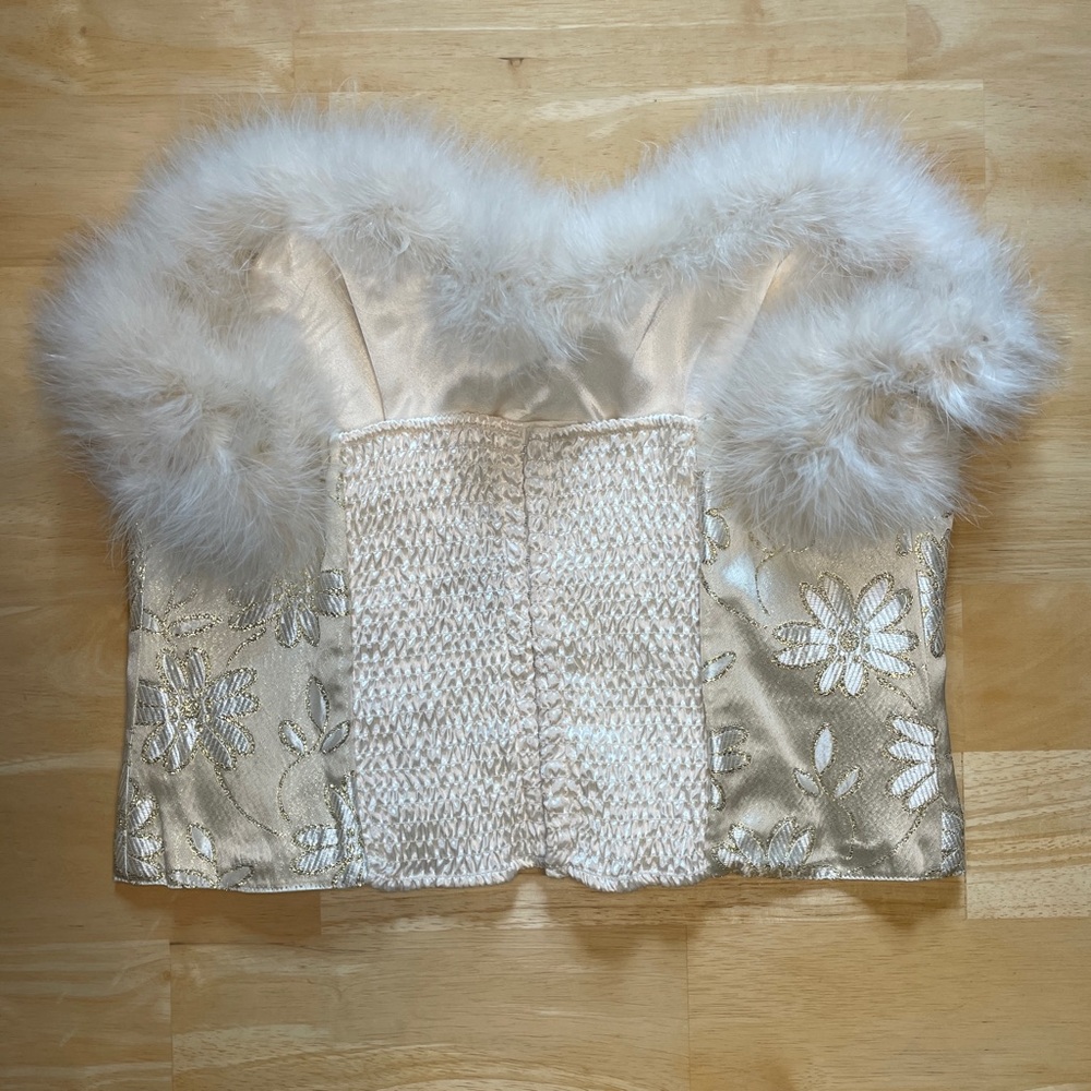 Vintage Rare Victoria’s Secret Gold Label Feather Trim Floral Satin Corset Top - Picture 2 of 15